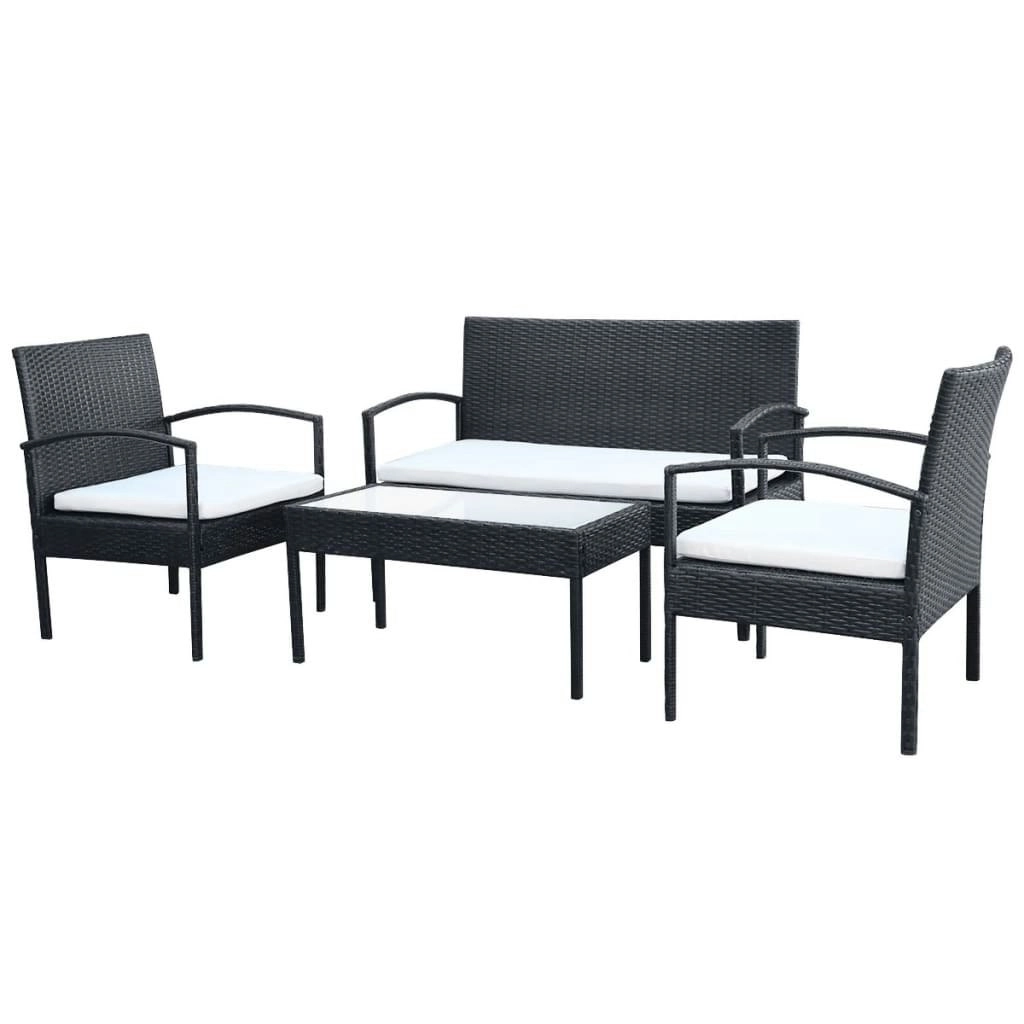 4 Piece Garden Lounge Set with Cushions Poly Rattan Black 42673