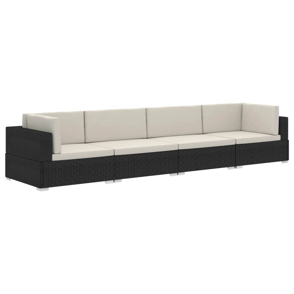 4 Piece Garden Sofa Set with Cushions Poly Rattan Black 47268