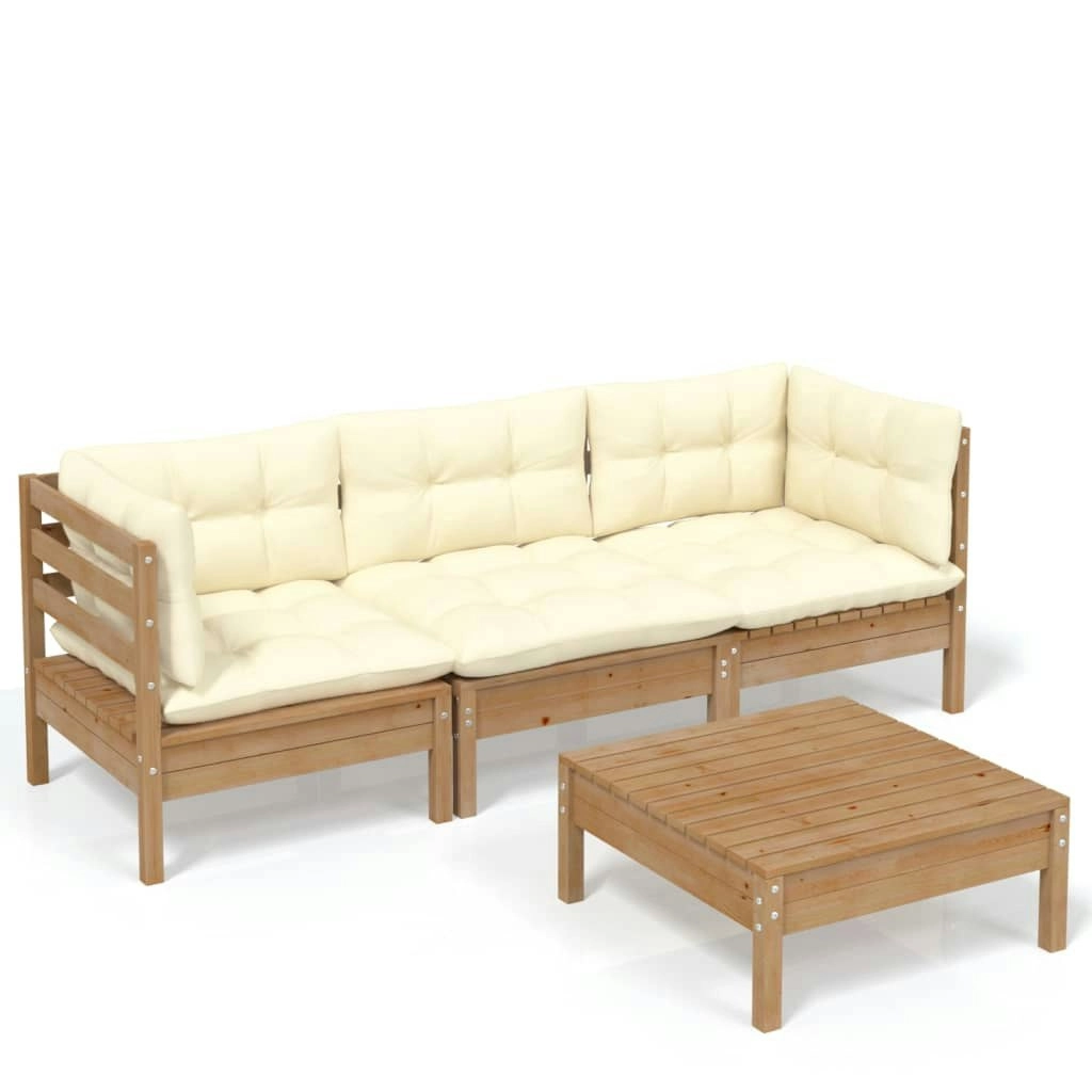 4 Piece Garden Lounge Set with Cream Cushions Pinewood 3096109