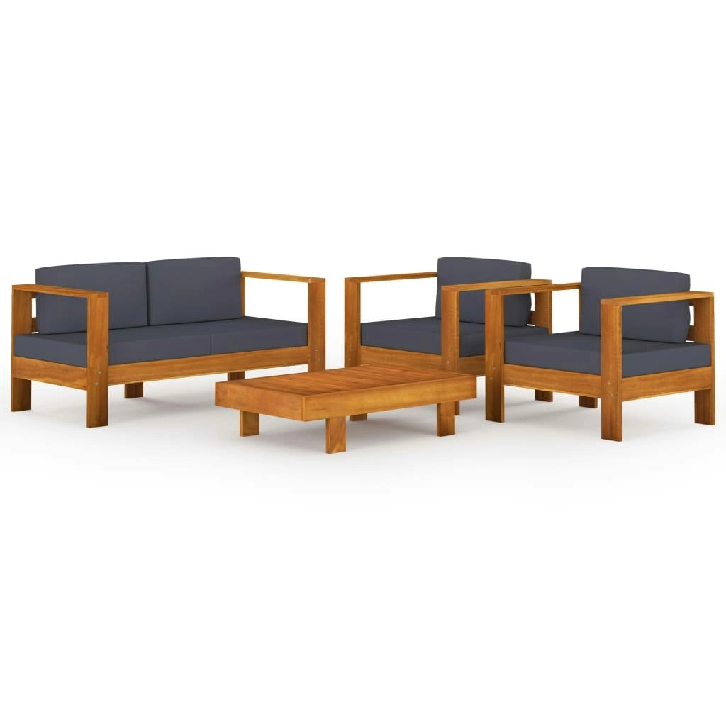 4 Piece Garden Lounge Set with Dark Grey Cushions Acacia Wood 3057948