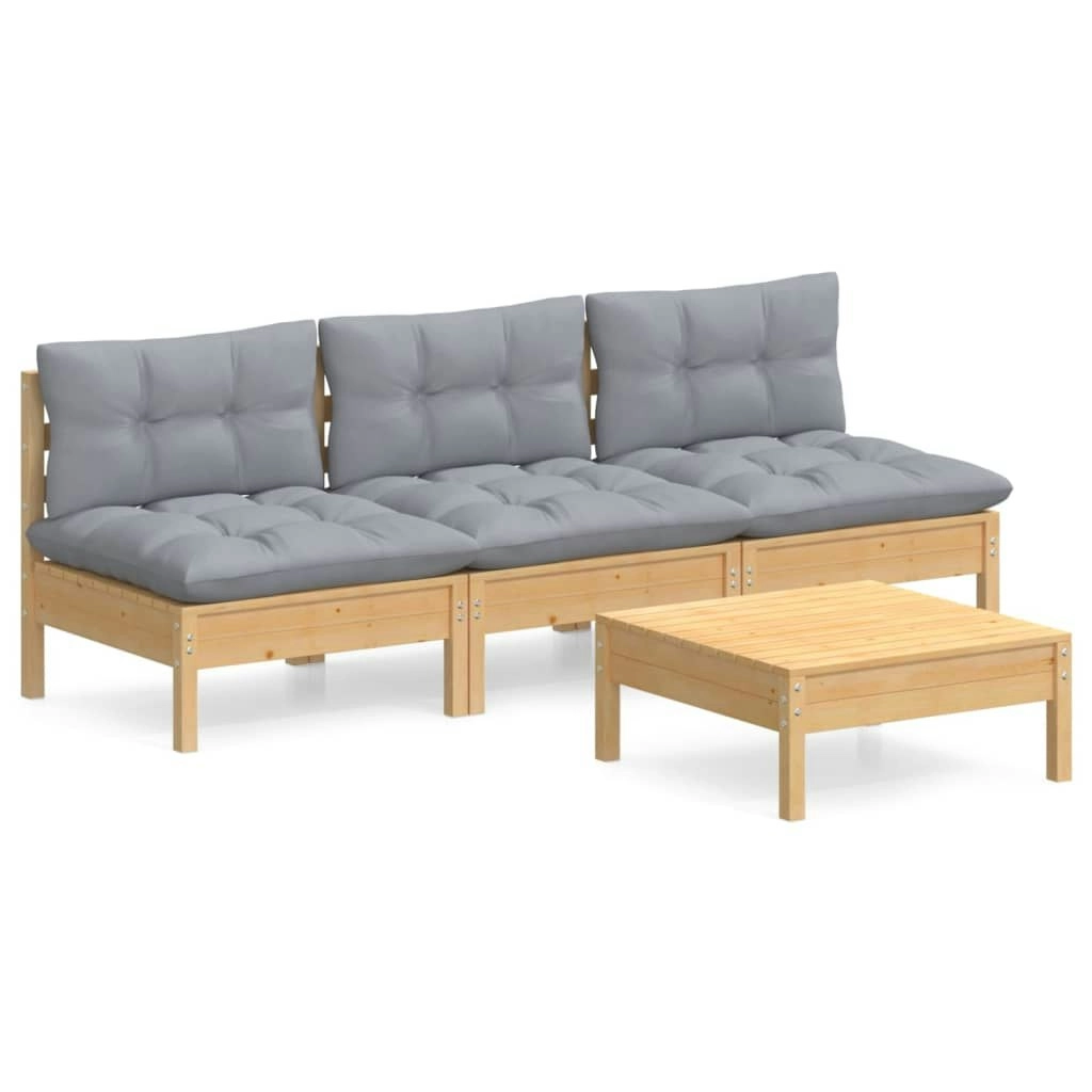 4 Piece Garden Lounge Set with Grey Cushions Pinewood 3096081