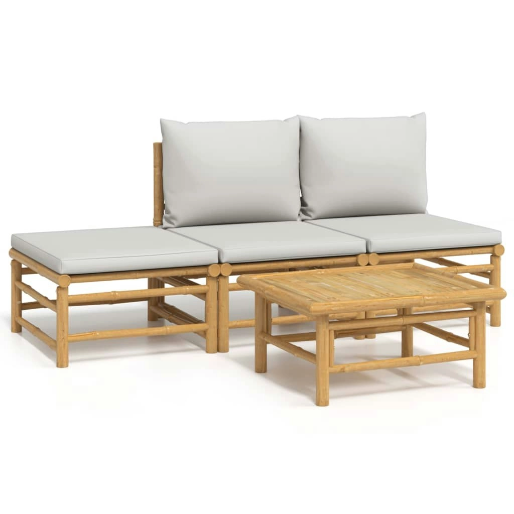 4 Piece Garden Lounge Set with Light Grey Cushions Bamboo 3155107