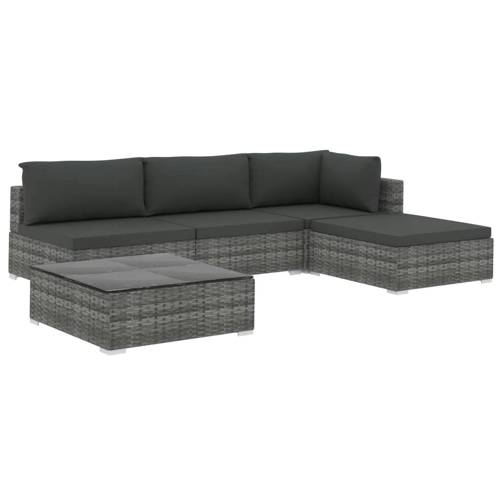 5 Piece Garden Lounge Set with Cushions Poly Rattan Grey 46783