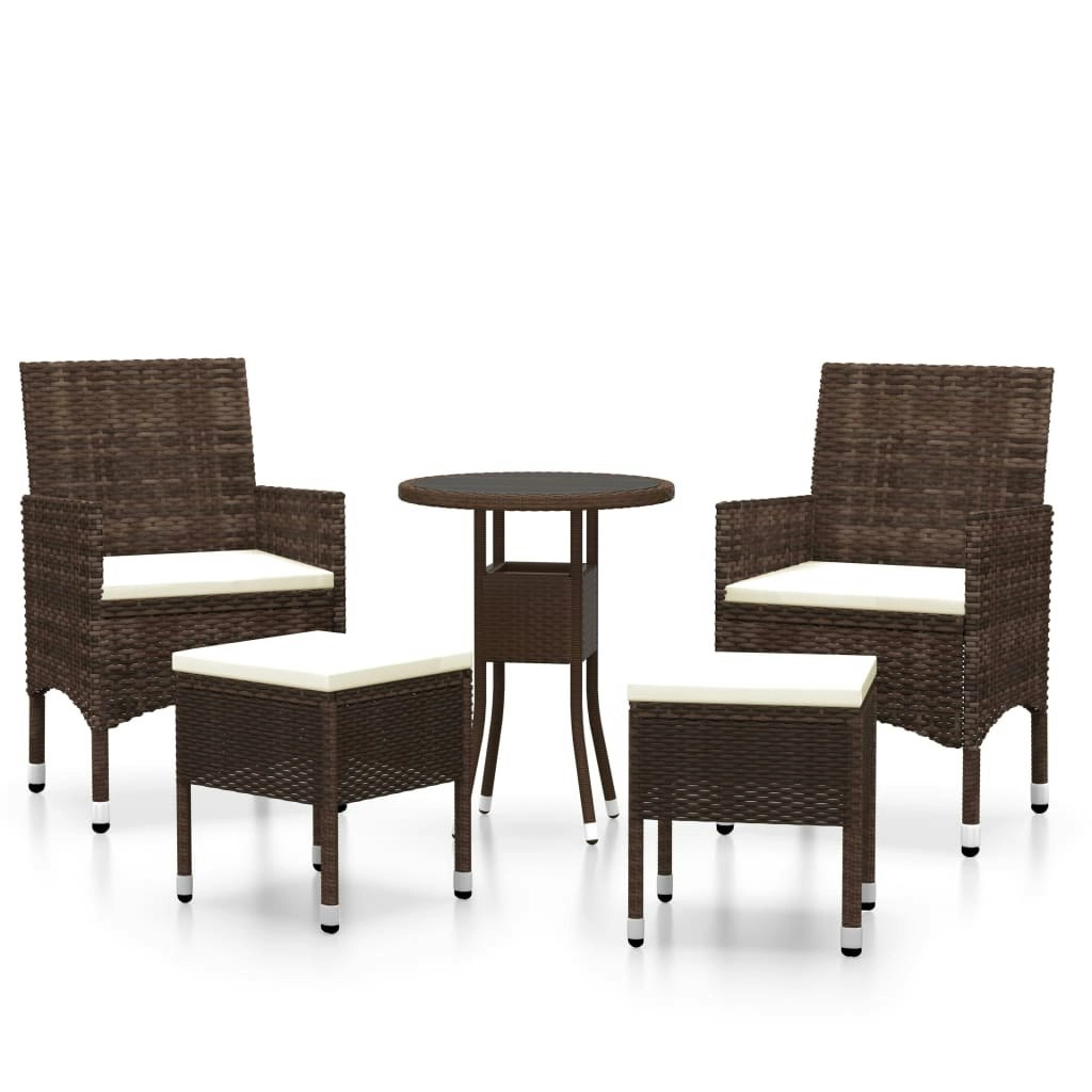 5 Piece Garden Lounge Set Poly Rattan Brown 3058471