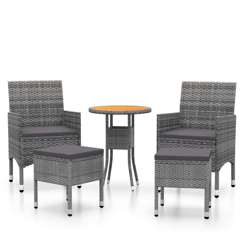 5 Piece Garden Lounge Set Poly Rattan Grey 3058473