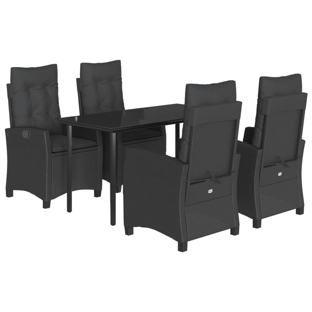 5 Piece Garden Dining Set with Cushions Black Poly Rattan 3212755