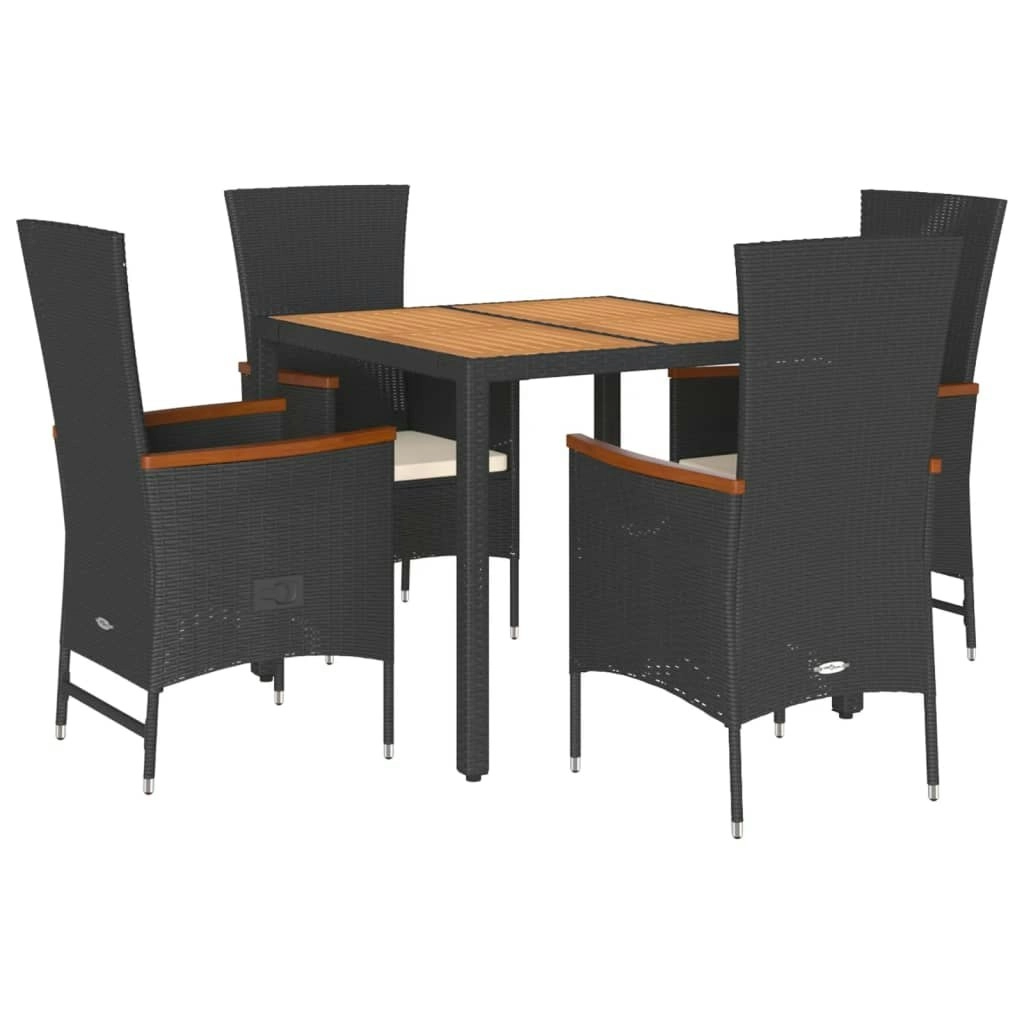 5 Piece Garden Dining Set with Cushions Black Poly Rattan 3277505