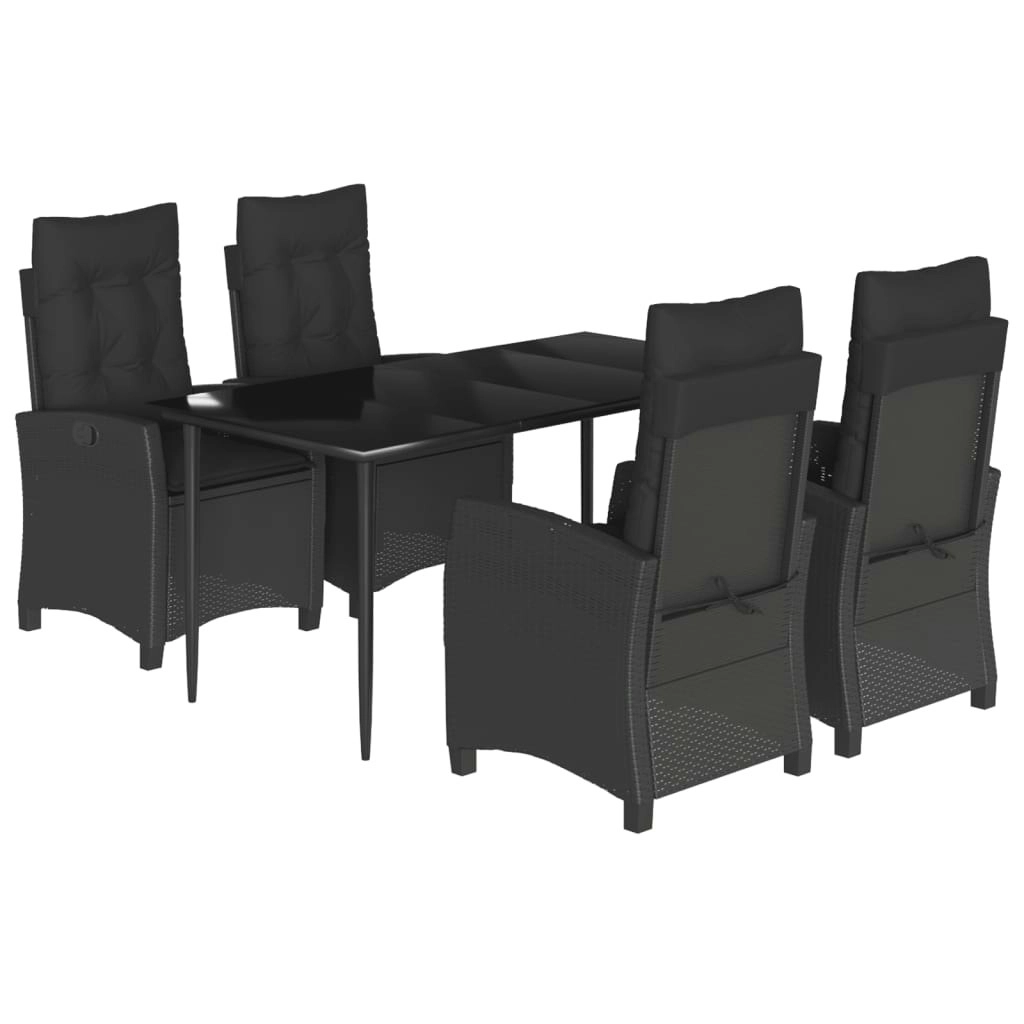 5 Piece Garden Dining Set with Cushions Black Poly Rattan 3212746