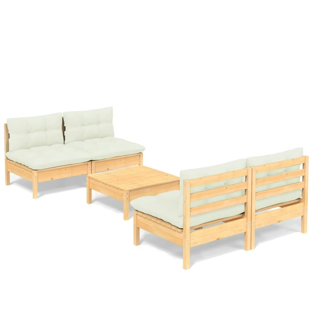 5 Piece Garden Lounge Set with Cream Cushions Pinewood 3096004