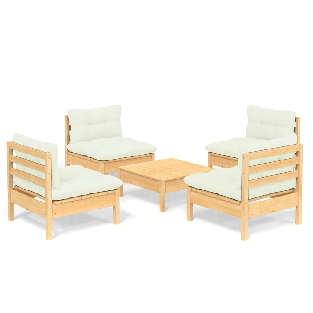 5 Piece Garden Lounge Set with Cream Cushions Pinewood 3096034