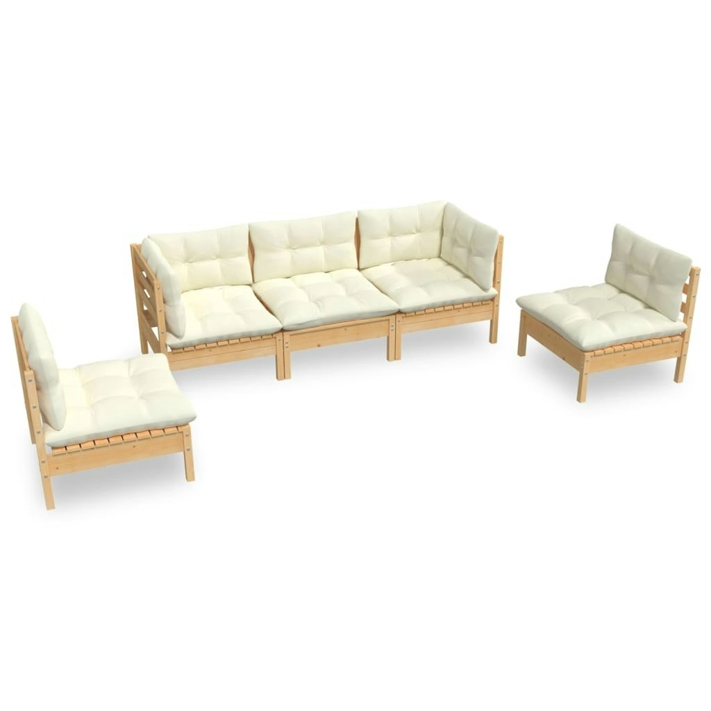 5 Piece Garden Lounge Set with Cream Cushions Solid Pinewood 3096184