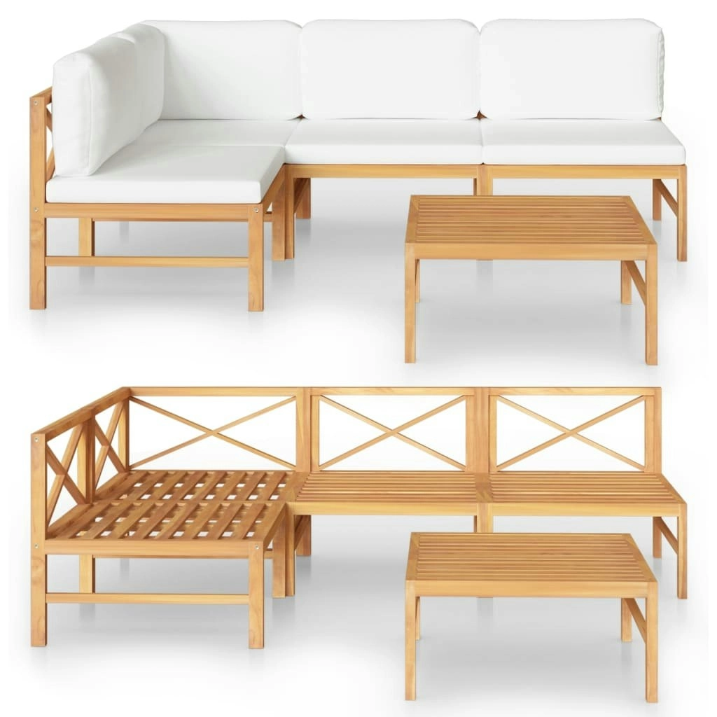 5 Piece Garden Lounge Set with Cream Cushions Solid Teak Wood 3087246