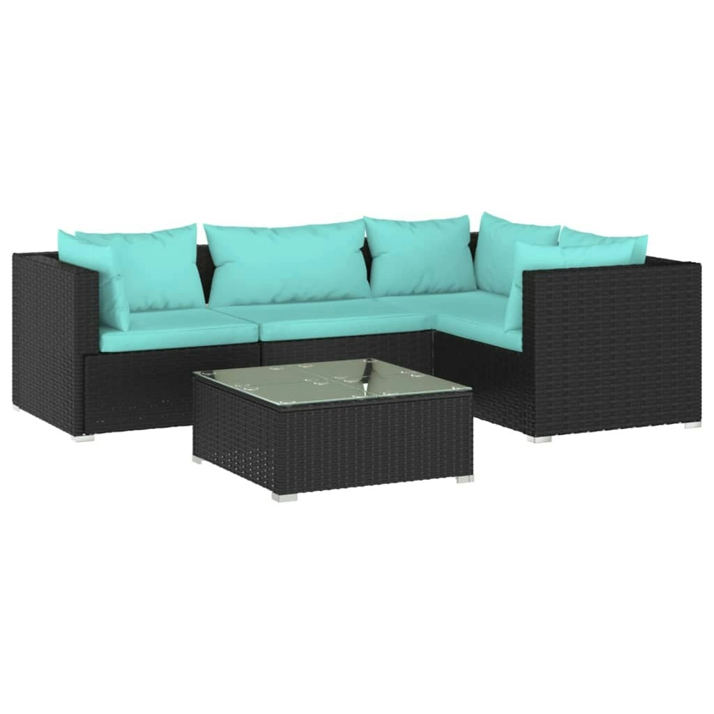 5 Piece Garden Lounge Set with Cushions Poly Rattan Black 3101681