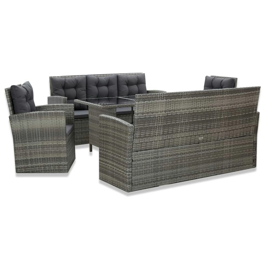 5 Piece Outdoor Dining Set with Cushions Poly Rattan Grey 46115