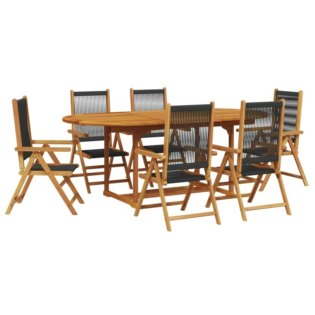 7 Piece Garden Dining Set Black Polypropylene and Solid Wood 3281721