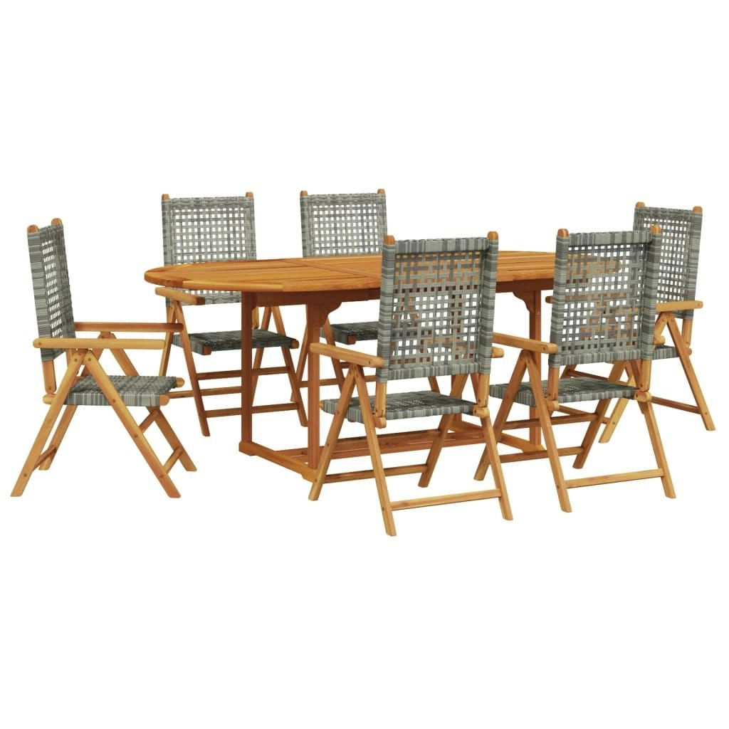 7 Piece Garden Dining Set Grey Poly Rattan and Solid Wood 3281719