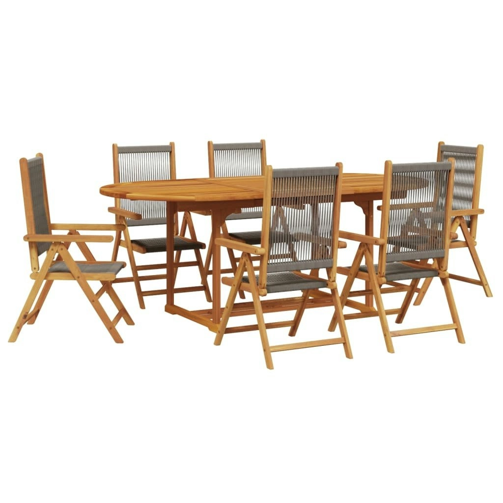 7 Piece Garden Dining Set Grey Polypropylene and Solid Wood 3281722