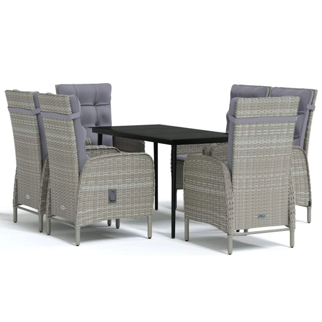 7 Piece Outdoor Dining Set with Cushions Grey and Black 3099374