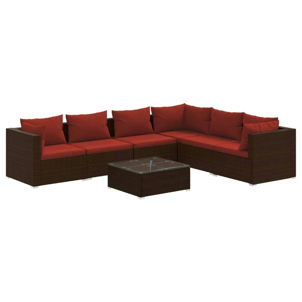 7 Piece Garden Lounge Set with Cushions Poly Rattan Brown 3101731