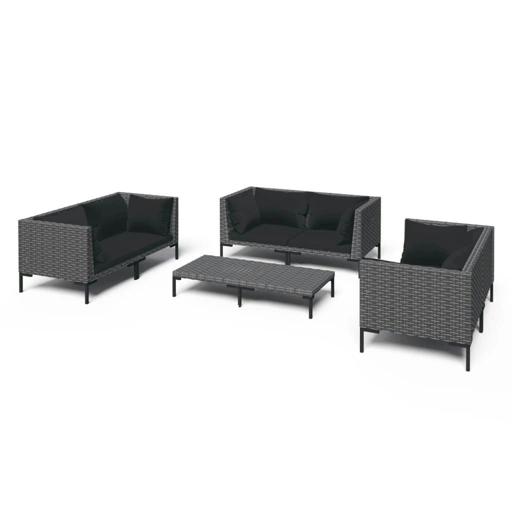 7 Piece Garden Lounge Set with Cushions Poly Rattan Dark Grey 3099831