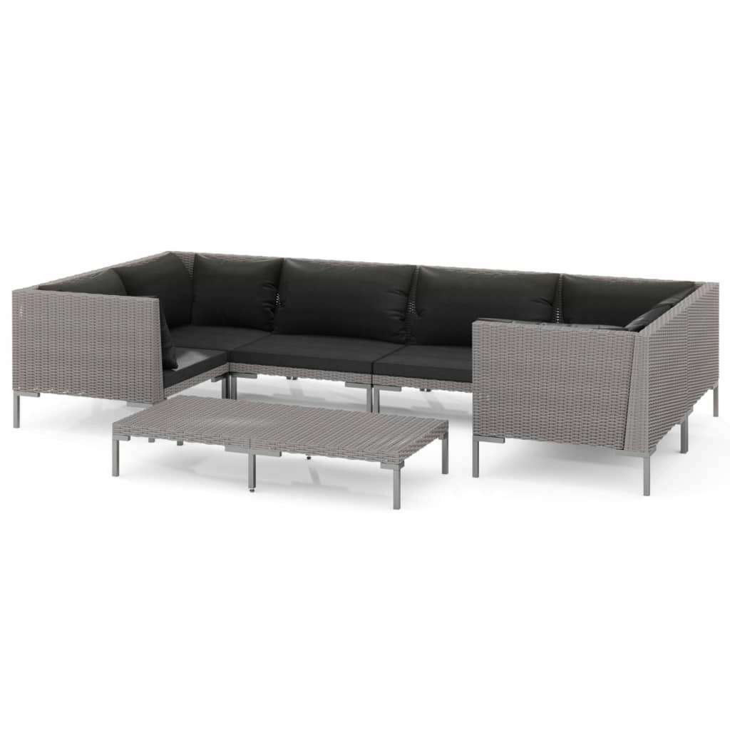 7 Piece Garden Lounge Set with Cushions Poly Rattan Dark Grey 3099927