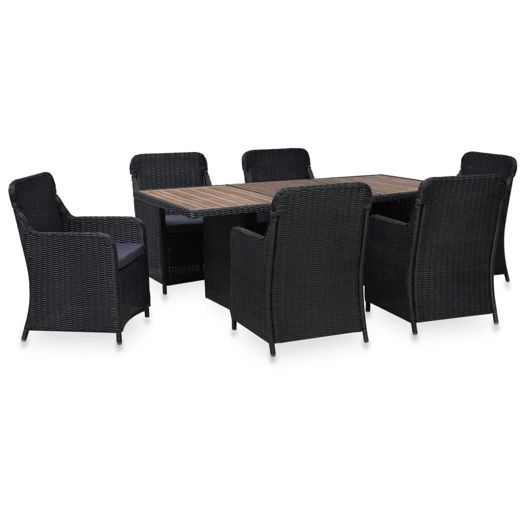 7 Piece Outdoor Dining Set Poly Rattan Black 3057804