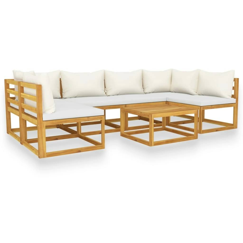 7 Piece Garden Lounge Set with Cushion Cream Solid Acacia Wood 3057653