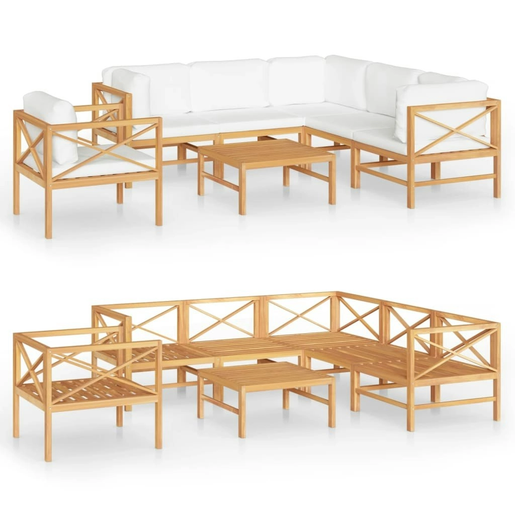 7 Piece Garden Lounge Set with Cream Cushions Solid Teak Wood 3087220