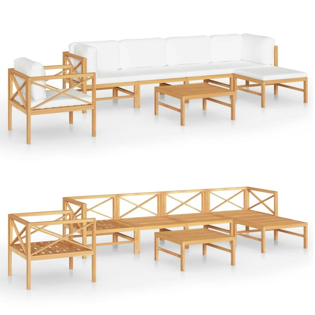 7 Piece Garden Lounge Set with Cream Cushions Solid Teak Wood 3087204