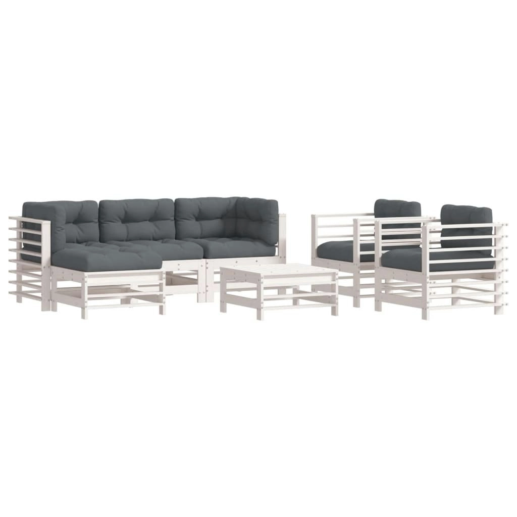 7 Piece Garden Lounge Set with Cushions White Solid Wood 3185837