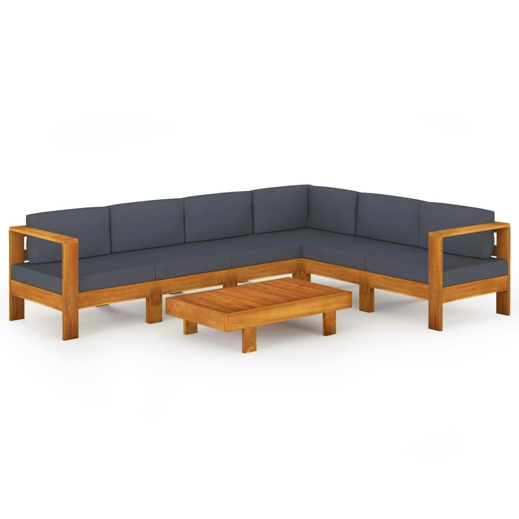 7 Piece Garden Lounge Set with Dark Grey Cushions Acacia Wood 3057956