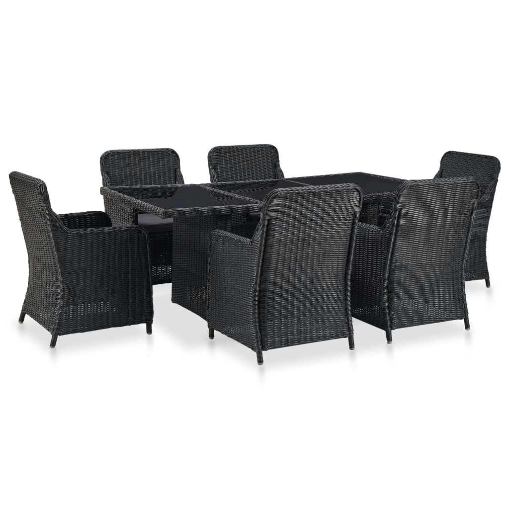 7 Piece Outdoor Dining Set Poly Rattan Black 3057808