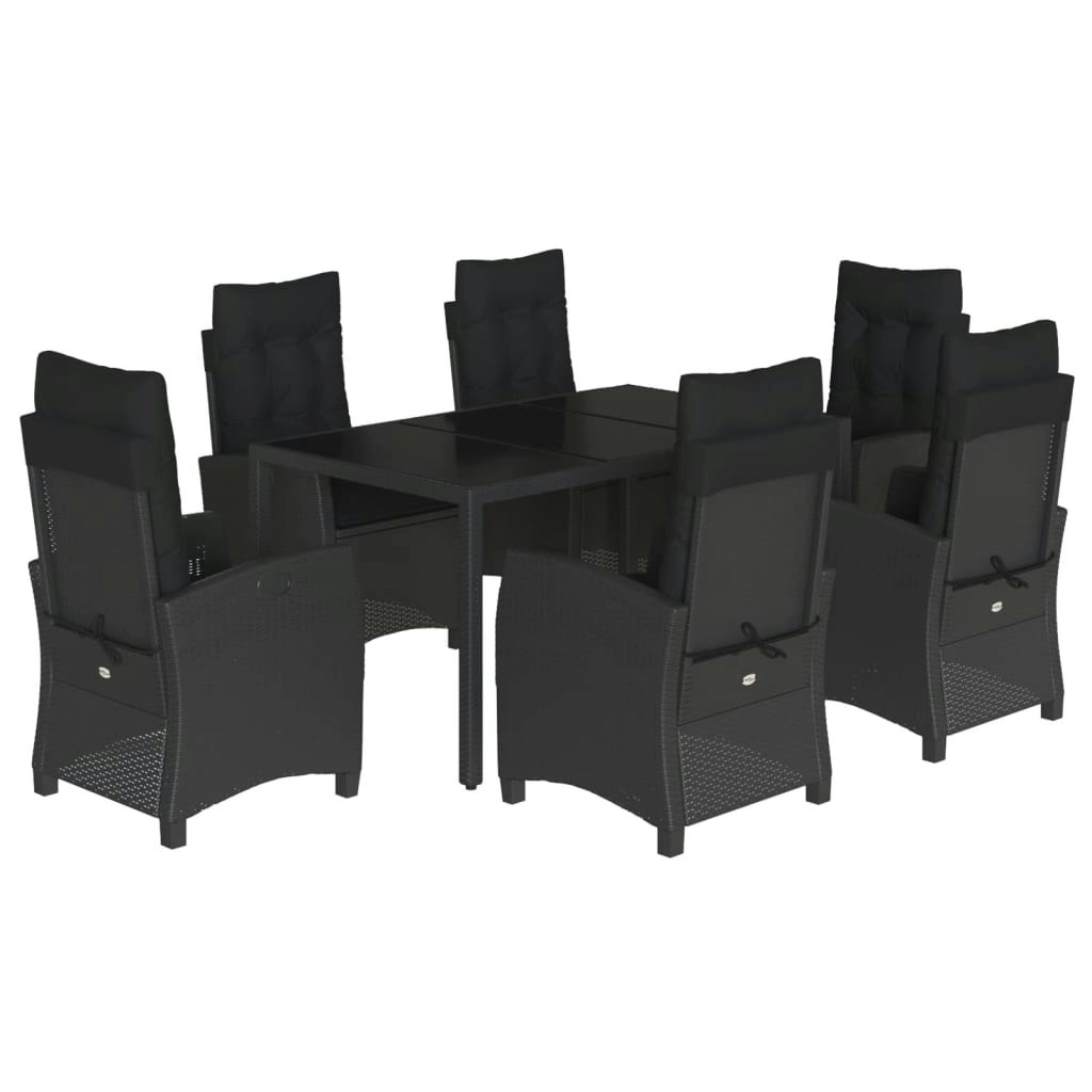 7 Piece Garden Dining Set with Cushions Black Poly Rattan 3212640