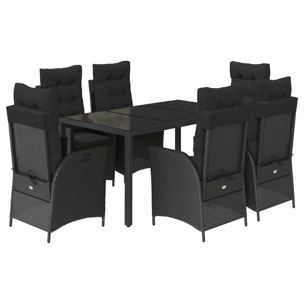 7 Piece Garden Dining Set with Cushions Black Poly Rattan 3213071