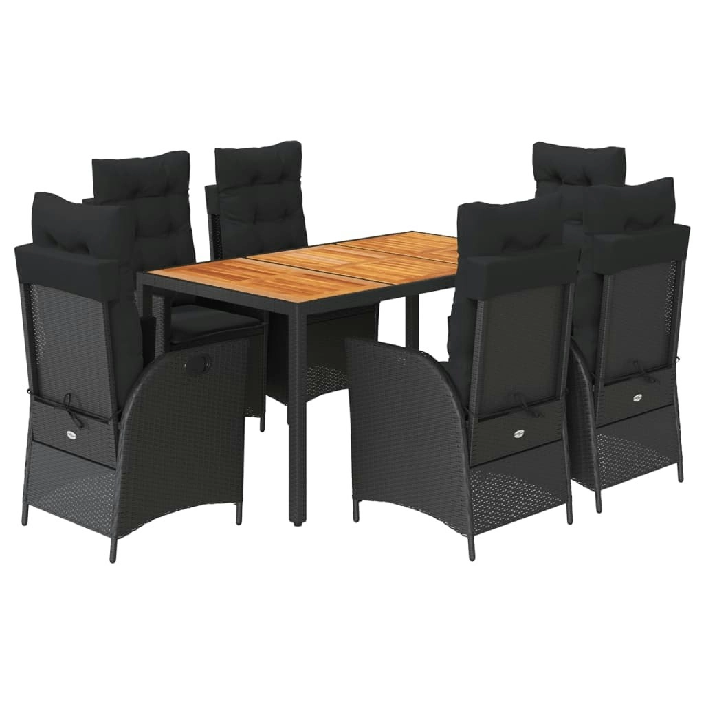 7 Piece Garden Dining Set with Cushions Black Poly Rattan 3213098