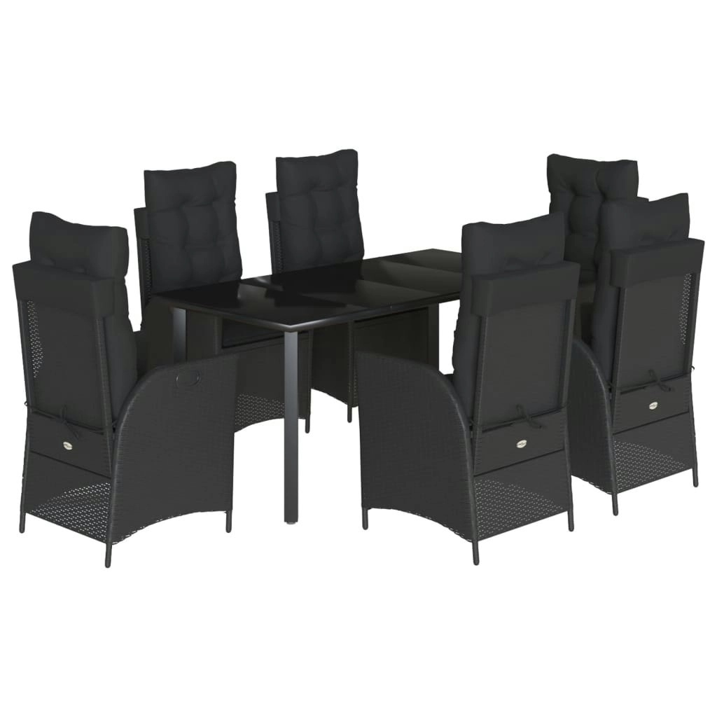 7 Piece Garden Dining Set with Cushions Black Poly Rattan 3213190