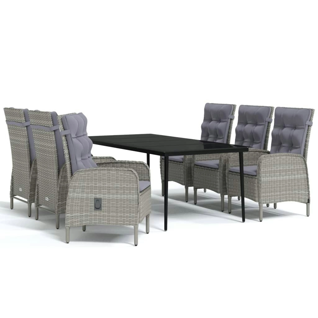 7 Piece Garden Dining Set with Cushions Grey and Black 3099375