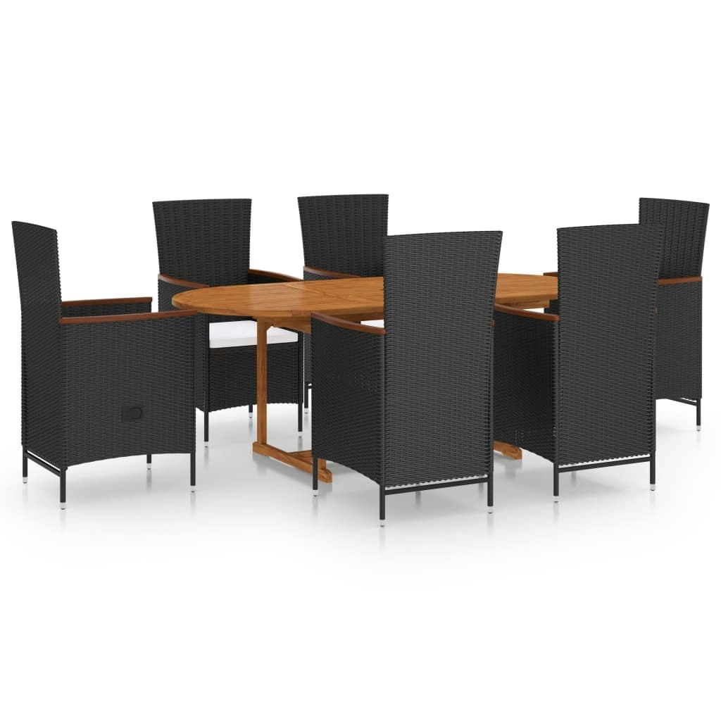 7 Piece Garden Dining Set Poly Rattan Black 3070766