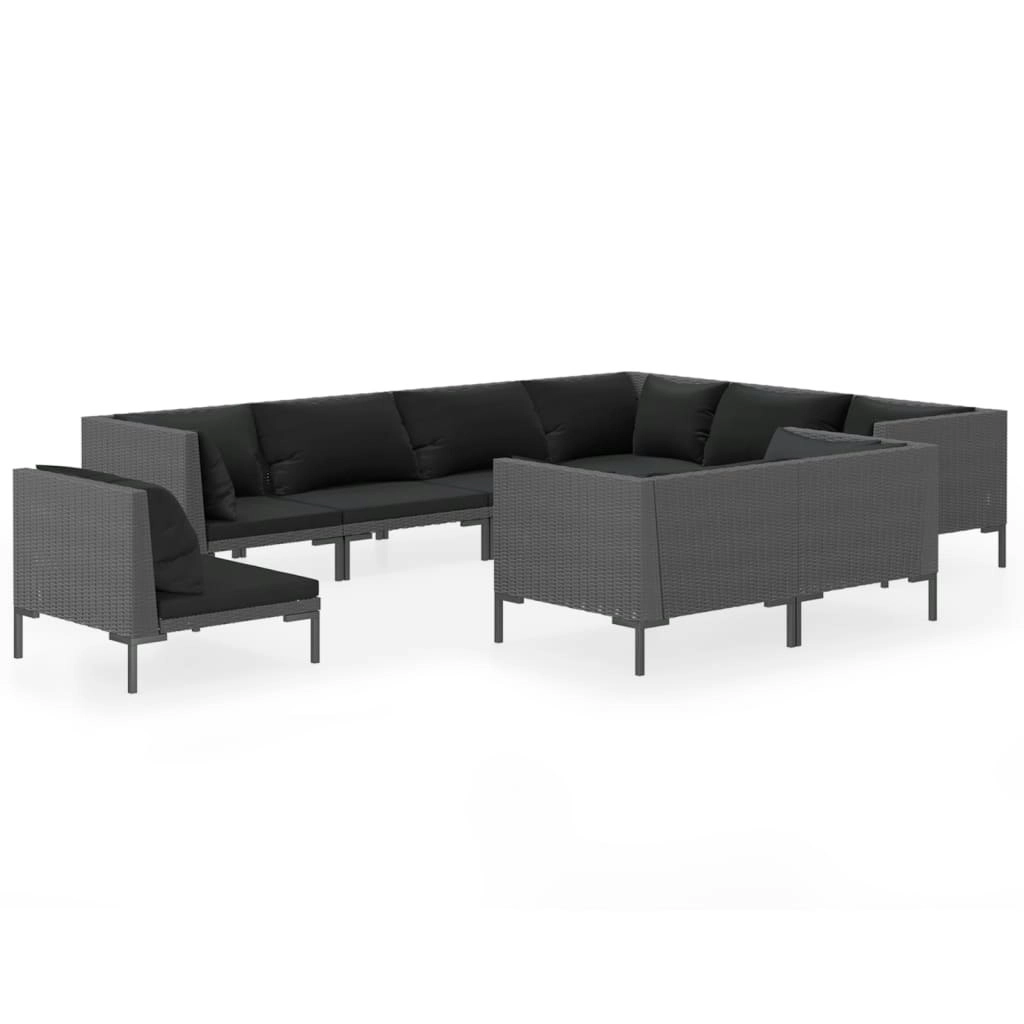 9 Piece Garden Lounge Set with Cushions Poly Rattan Dark Grey 3099880