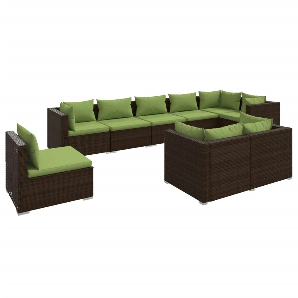 9 Piece Garden Lounge Set with Cushions Poly Rattan Brown 3102628