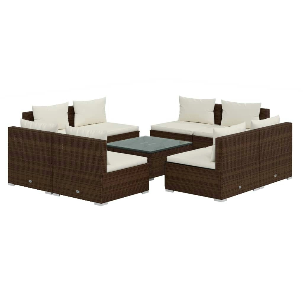 9 Piece Garden Lounge Set with Cushions Poly Rattan Brown 3101546