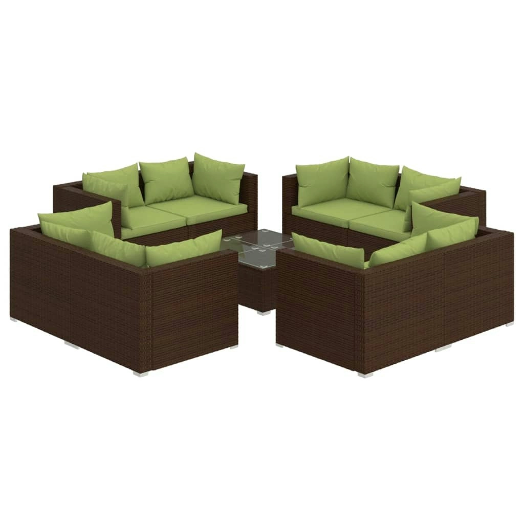 9 Piece Garden Lounge Set with Cushions Poly Rattan Brown 3101564