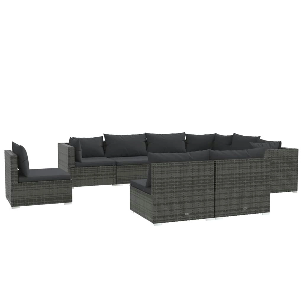 9 Piece Garden Lounge Set with Cushions Poly Rattan Grey 3102581