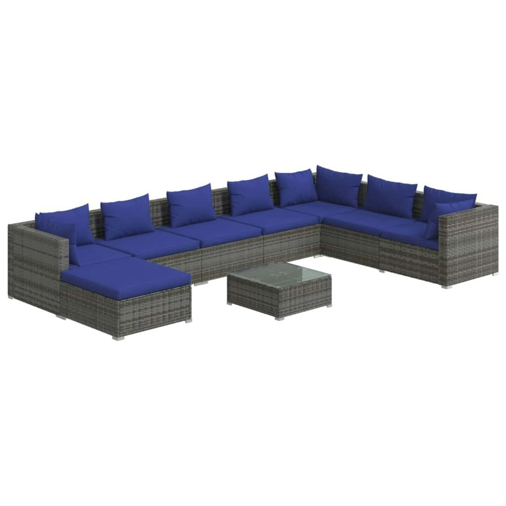 9 Piece Garden Lounge Set with Cushions Poly Rattan Grey 3101870