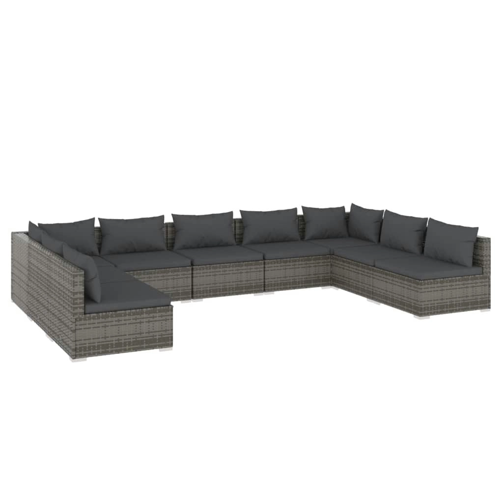 9 Piece Garden Lounge Set with Cushions Poly Rattan Grey 3101909