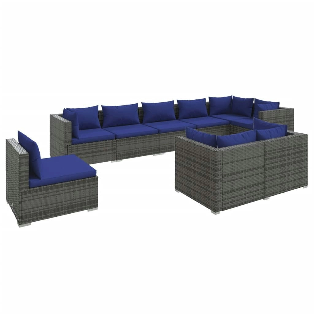 9 Piece Garden Lounge Set with Cushions Poly Rattan Grey 3102630