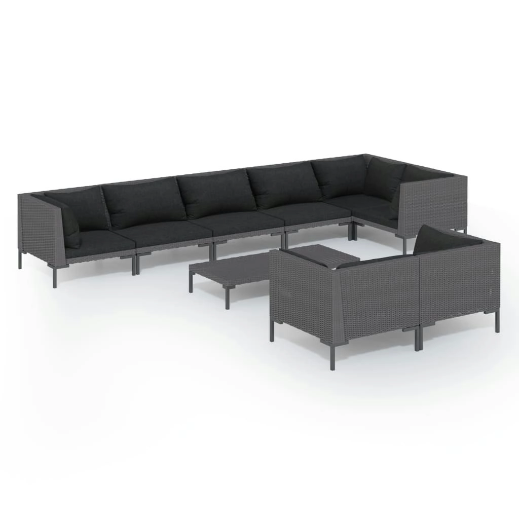 9 Piece Garden Lounge Set with Cushions Poly Rattan Dark Grey 3099867