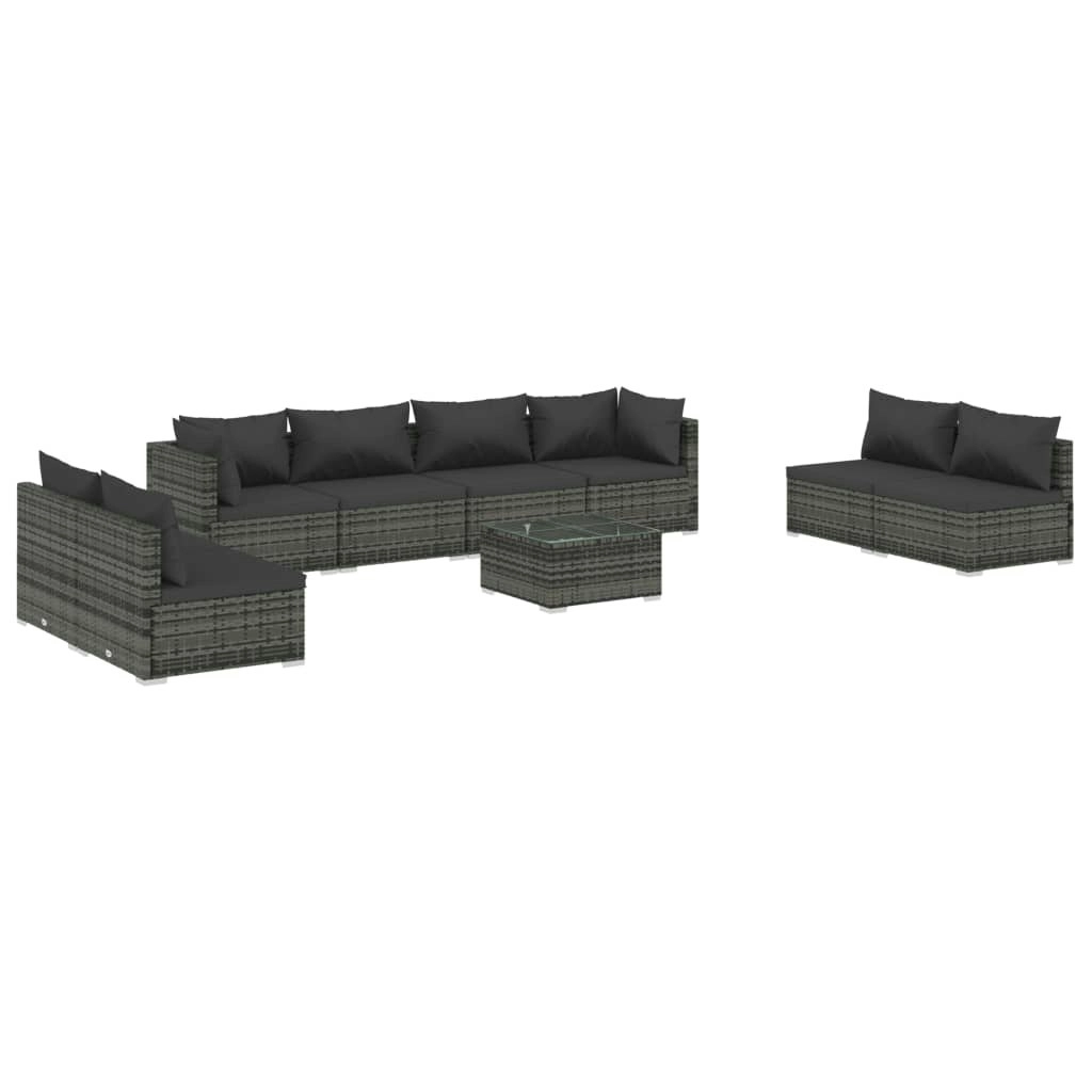 9 Piece Garden Lounge Set with Cushions Poly Rattan Grey 3102261