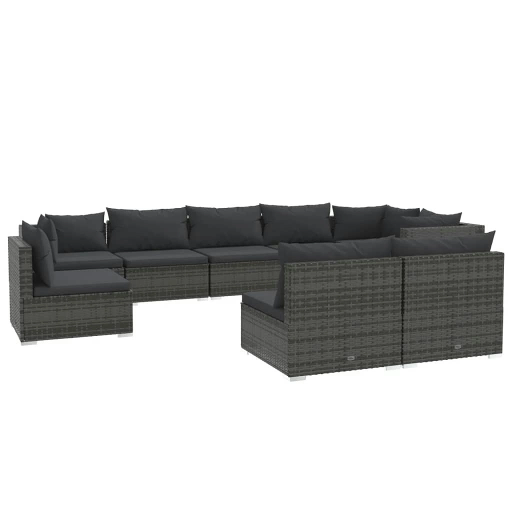 9 Piece Garden Lounge Set with Cushions Poly Rattan Grey 3102565