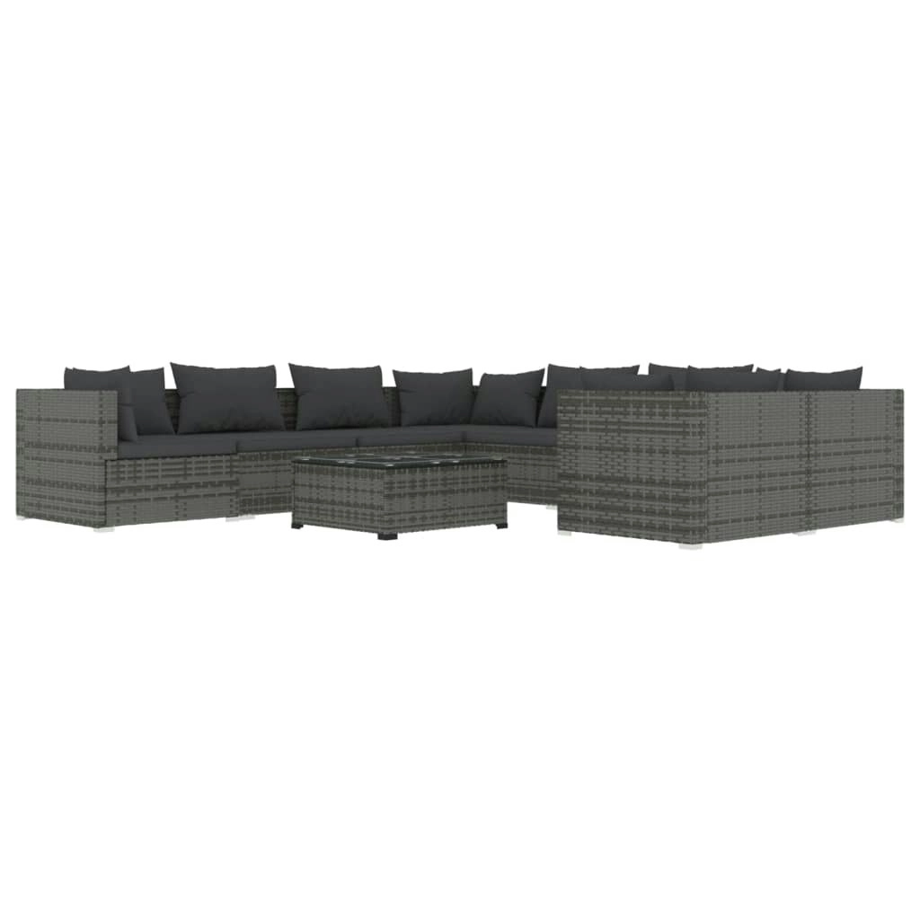 9 Piece Garden Lounge Set with Cushions Poly Rattan Grey 3102749